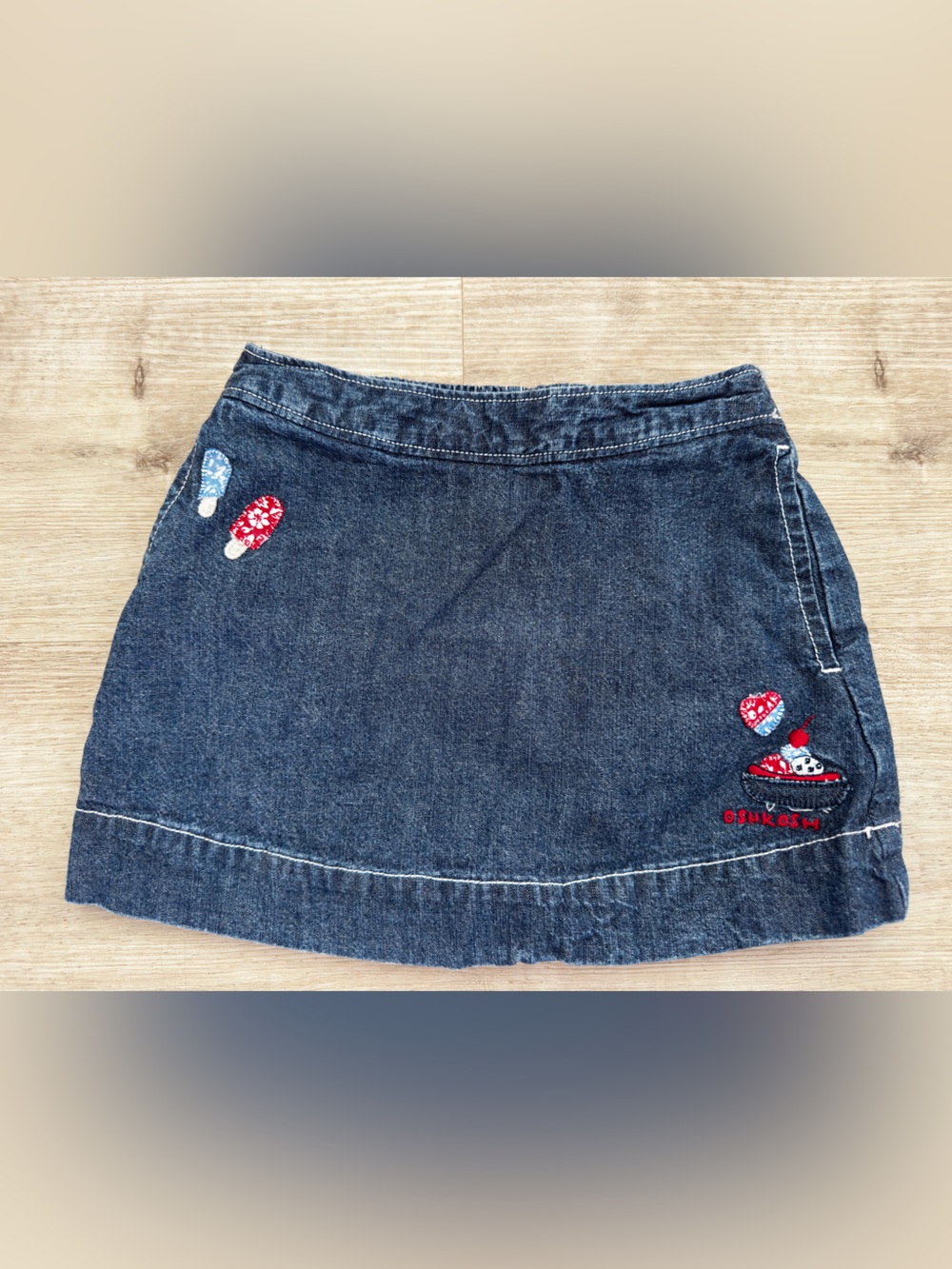Dark Blue Denim Skirt with Red Embroidery 36 months 3T vintage American 4th